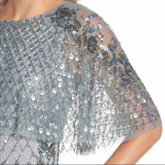 Brand new Adrianna Papell embroidered capelet gown